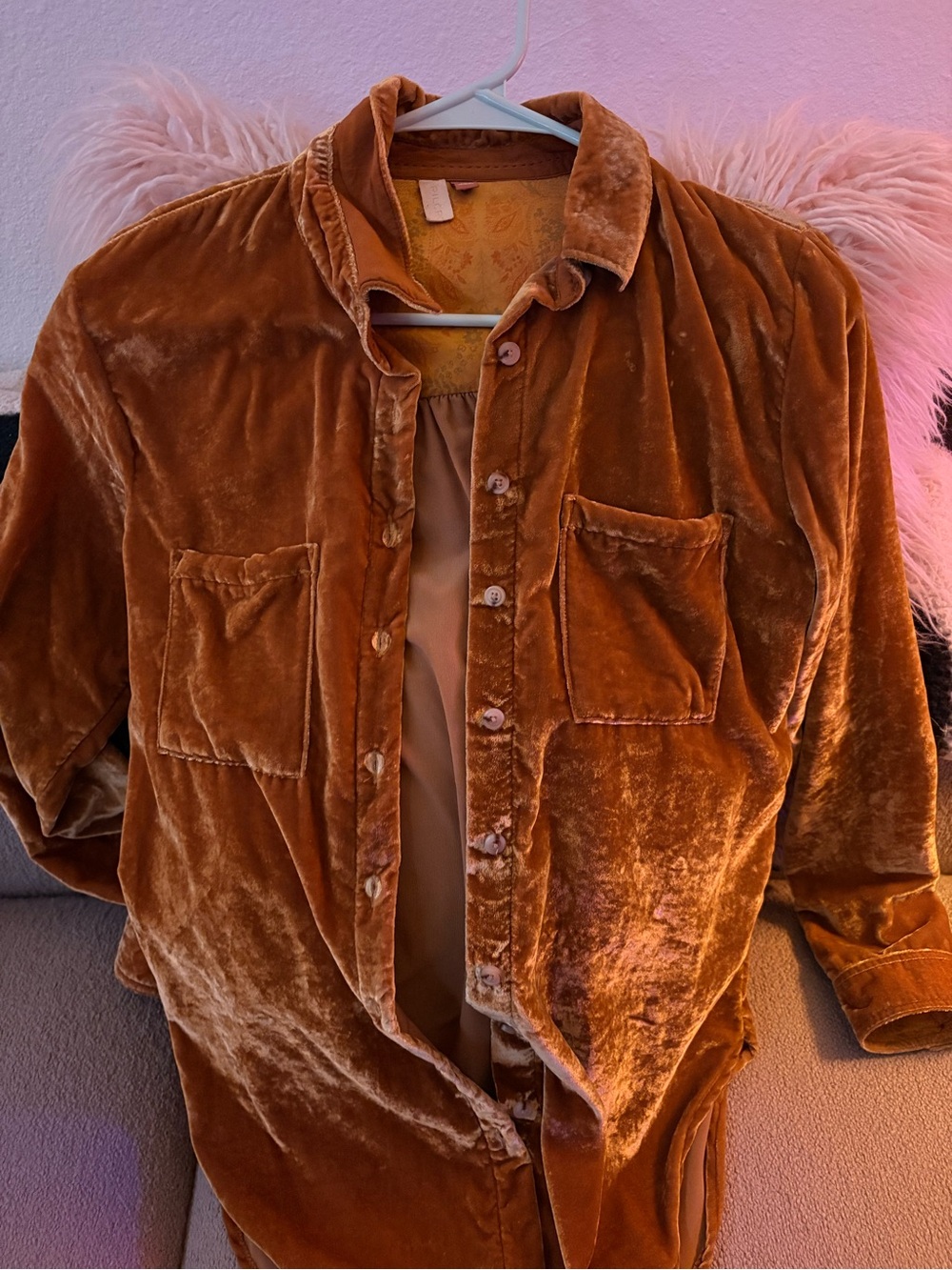 Anthropologie Velvet Button-Down Shirt Jacket in Golden Dark Yellow